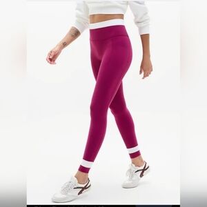 Athleta Women's Magenta Salutation Stash Double Up Tights with White Trim